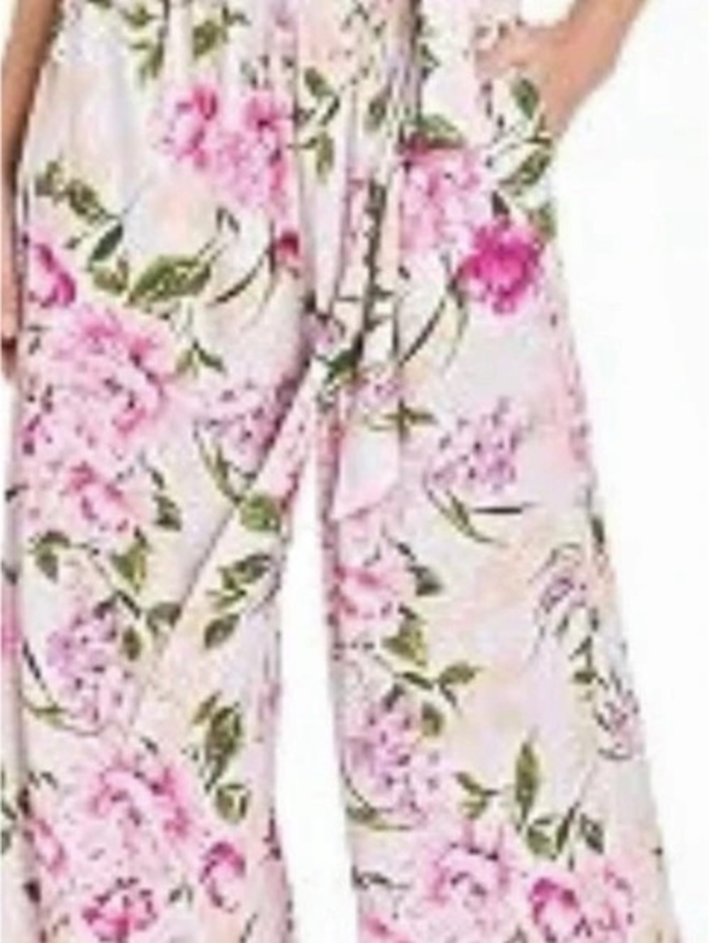 R&M Richards Strapless Pink & Green Floral Jumpsuit with Bow Tie Waist
